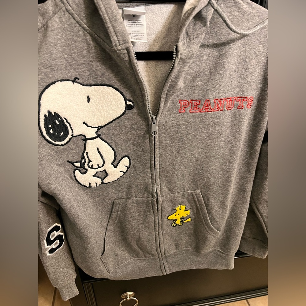 Peanuts Gray Hoodie with Snoopy and Woodstock